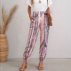 SHEIN Pink Printed Elastic Waist Jogger Pants